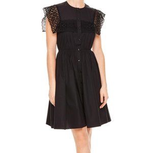 Sandro Lidwine Black Smocked Collar Black A-line Cinched Waist Dress Medium